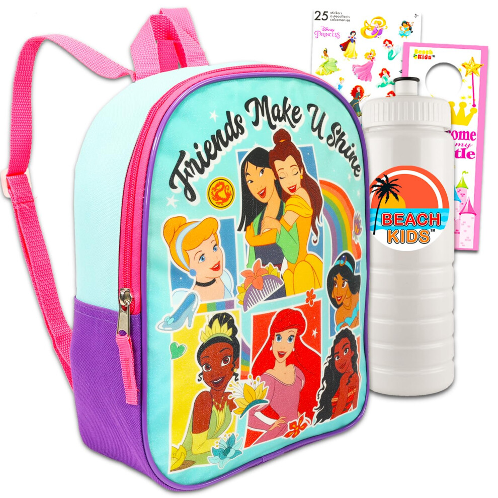 Disney Princess Mini Backpack for Toddler - Bundle 11"" Disney Princess Backpack with Ariel  Belle  Cinderella  & More | Princess School Sup