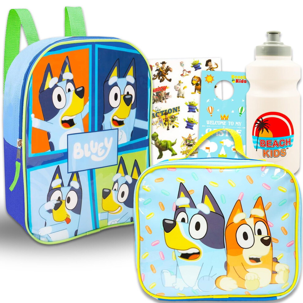 Disney Bluey Backpack and Lunch Box Set - Bluey Backpack Toddler Bundle Includes 11"" Bluey Backpack and Lunch Bag Plus Water Bottle  Sticke