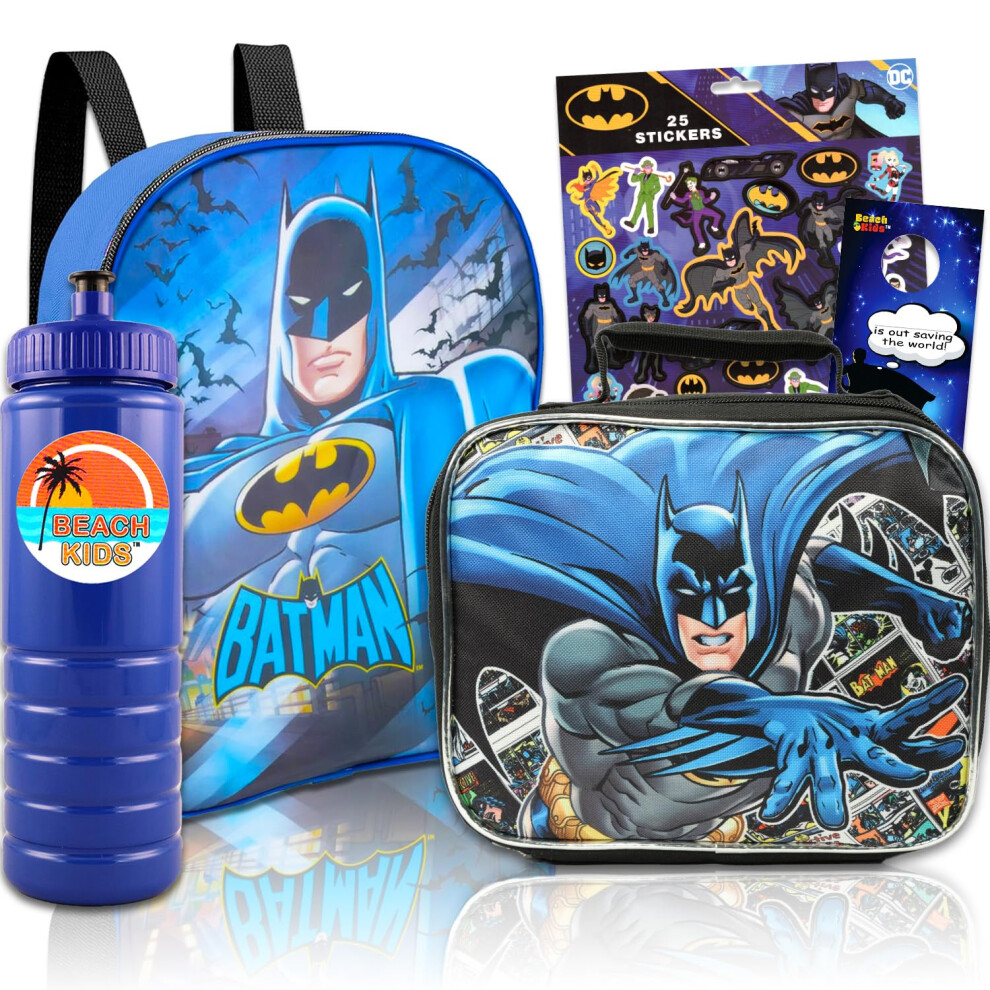 Batman Backpack and Lunch Box Set - Mini Batman Backpack for Toddlers Bundle Includes 11"" Small Batman Backpack and Batman Insulated Lunch