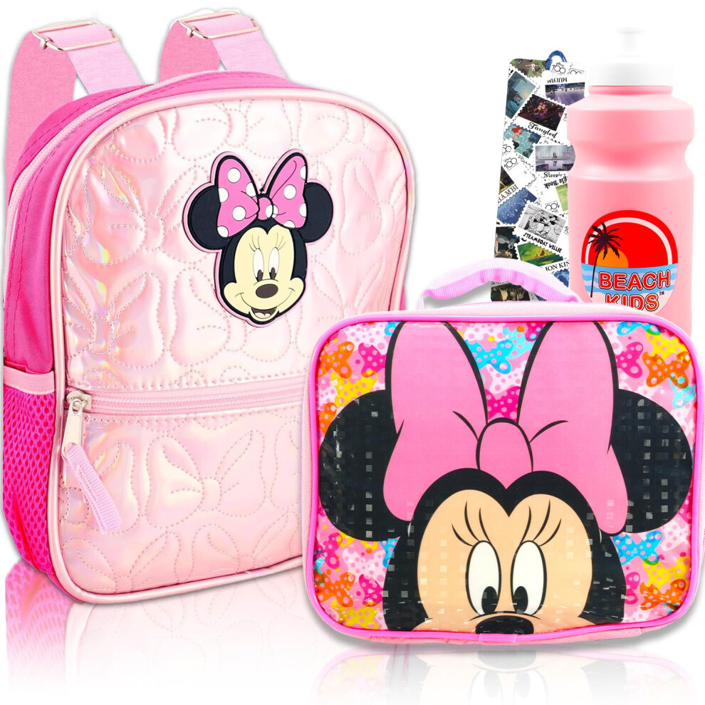 Minnie Mouse Mini Backpack and Lunch Box Set - Bundle with 10"" Minnie Backpack  Lunch Bag  Water Bottle  Bookmark | Mini Minnie Mouse Backp