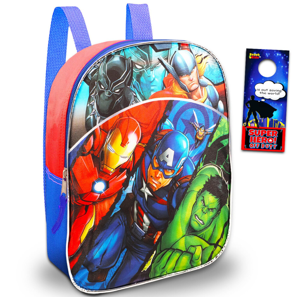 Marvel Avengers Mini Backpack Toddler Set - Bundle with 11"" Avengers Backpack for Boys 4-6 Plus Door Hanger Backpack for Kids