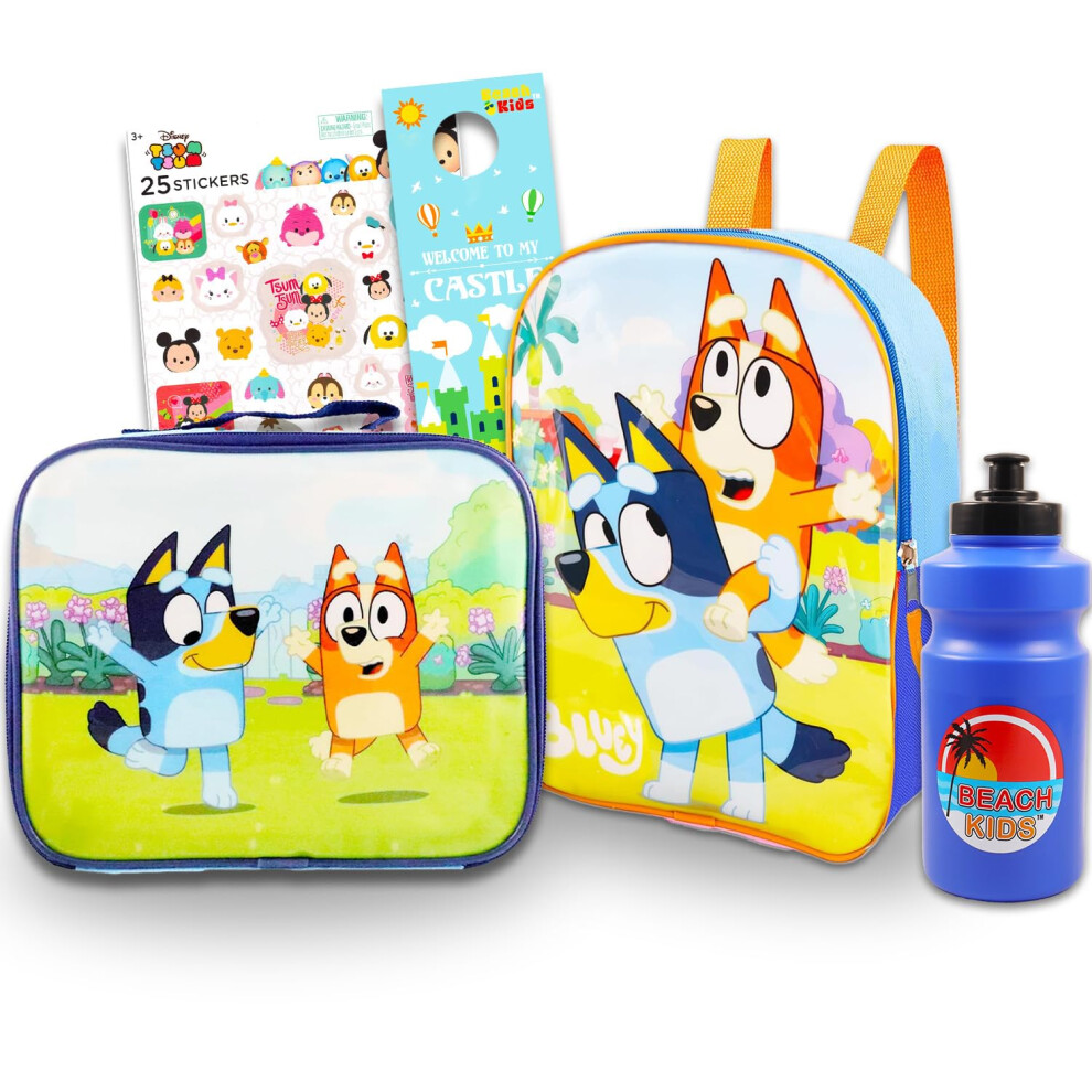 Disney Bluey Mini Backpack with Lunch Box Set - Bundle with 11"" Bluey Mini Backpack  Bluey Lunch Bag  Stickers  Water Bottle  More | Bluey