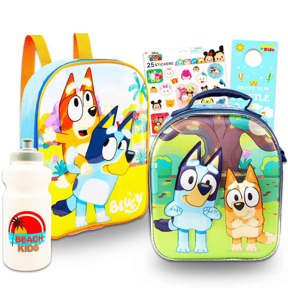 Disney Bluey Mini Backpack with Lunch Box Set - Bluey Backpack Toddler Bundle Includes 11"" Bluey Backpack  Bluey Lunch Bag  Water Bottle  S