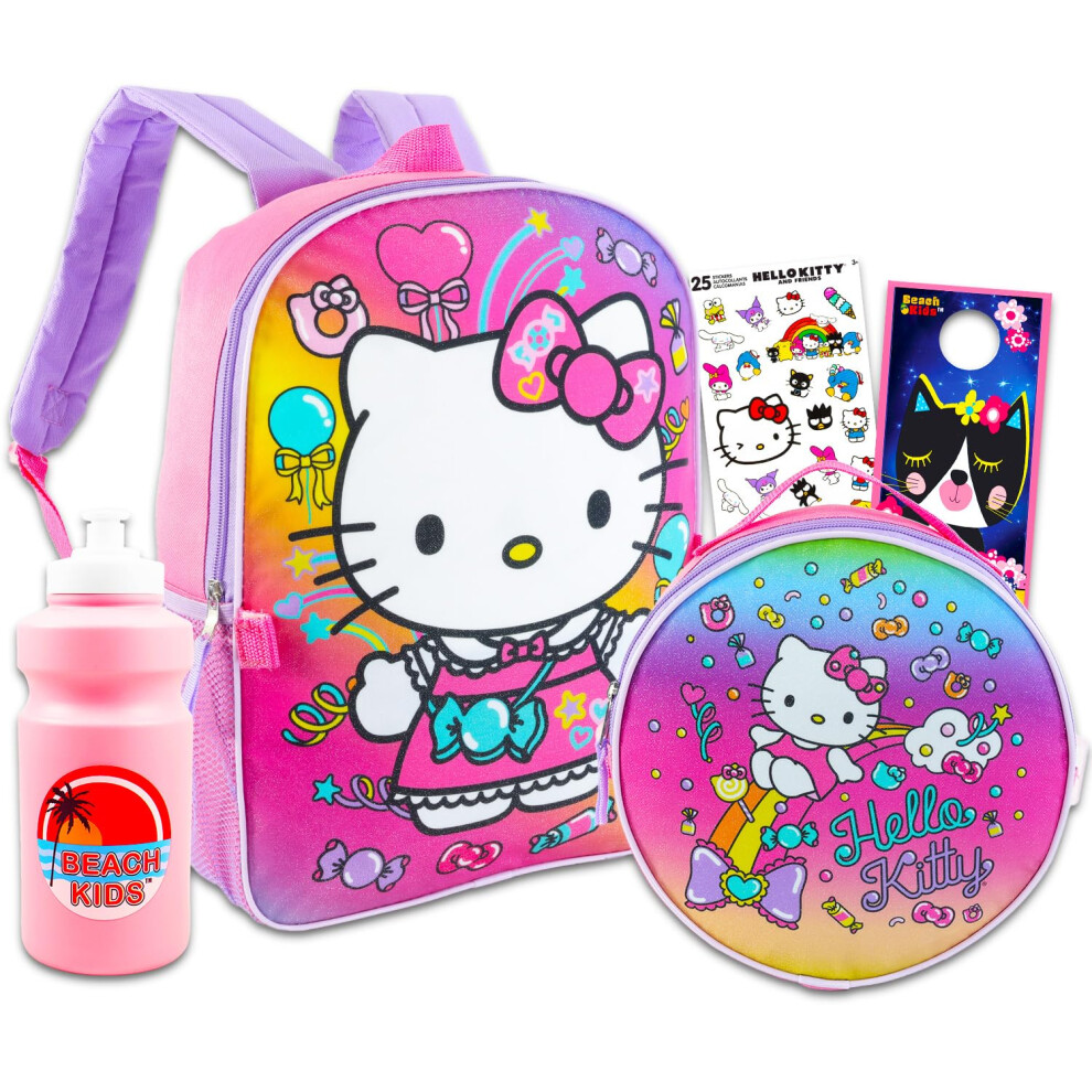 Hello Kitty Backpack with Lunch Bag for Girls Set- Bundle with 16"" Hello Kitty Backpack  Lunch Box  Water Bottle  Stickers  More | Hello Ki