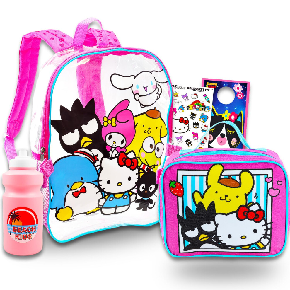 Hello Kitty Clear Backpack for School - Bundle with Hello Kitty and Friends Backpack for Girls  Hello Kitty Lunch Box  Water Bottle  Sticker