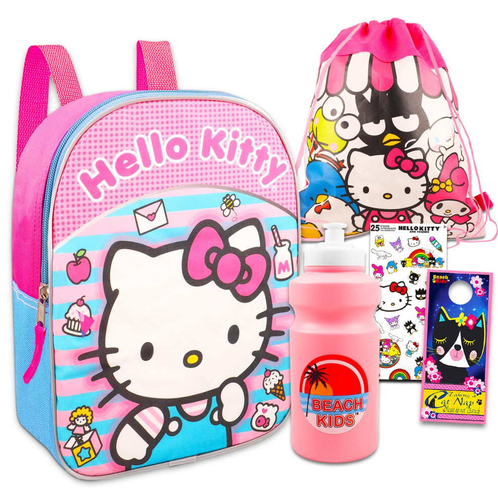 Hello Kitty Mini Backpack for Girls - Hello Kitty Travel Bag Bundle with 11"" Mini Hello Kitty Backpack  Hello Kitty and Friends Cinch Bag