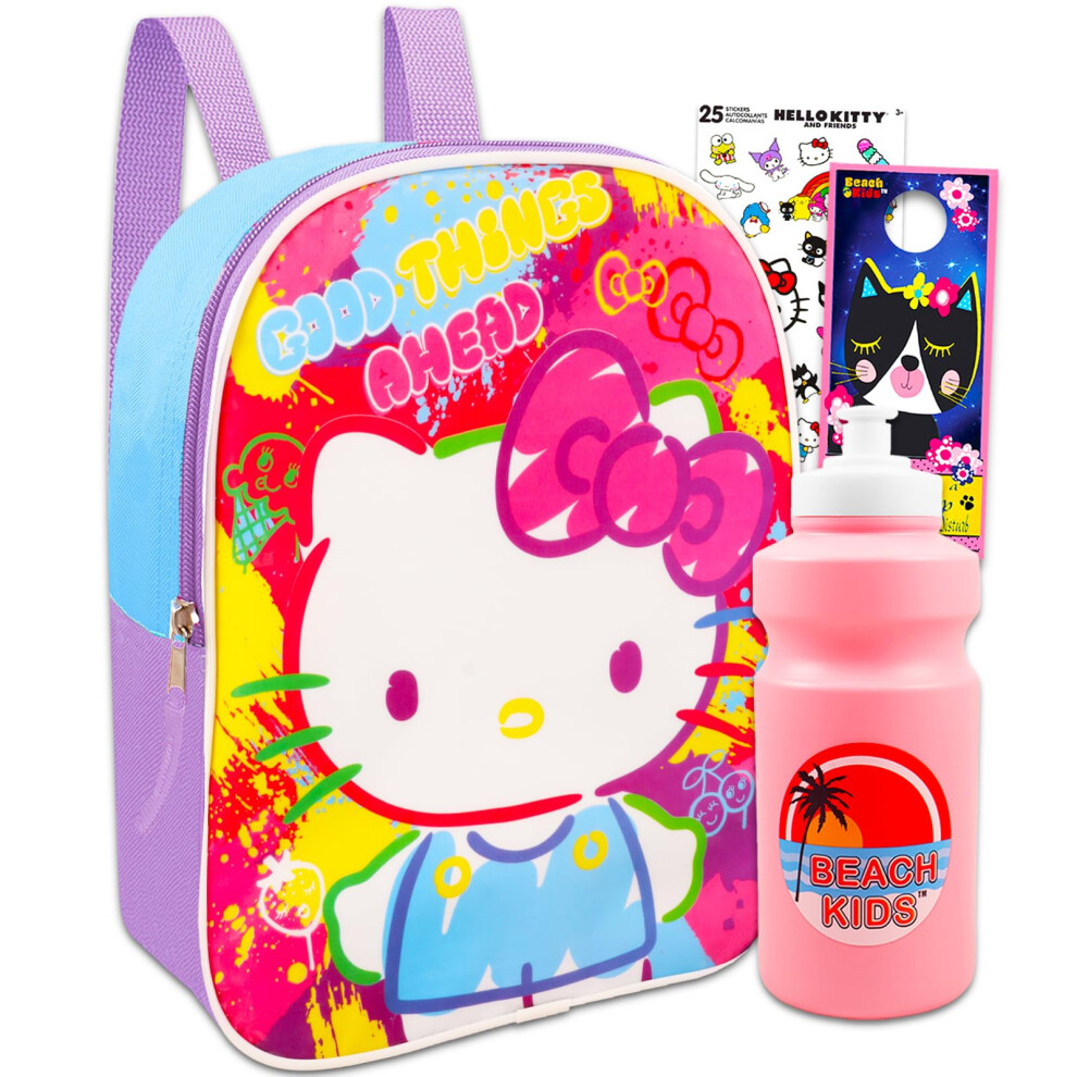 Hello Kitty Mini Backpack for Girls Set - Bundle with 11"" Hello Kitty Backpack Plus Stickers  Water Bottle  More | Hello Kitty Mini Backpac