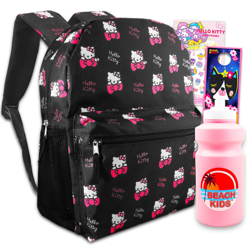 Hello Kitty Travel Backpack For Kids Set - Bundle with 16  Hello Kitty Backpack Plus Hello Kitty Tattoos  Water Bottle & More | Hello Kitty