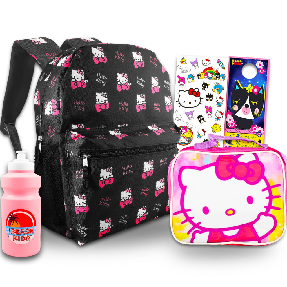 Hello Kitty Travel Backpack and Lunch Box Set - 16"" Hello Kitty Backpack  Hello Kitty Lunch Bag  Water Bottle  Stickers & More | Hello Kitt