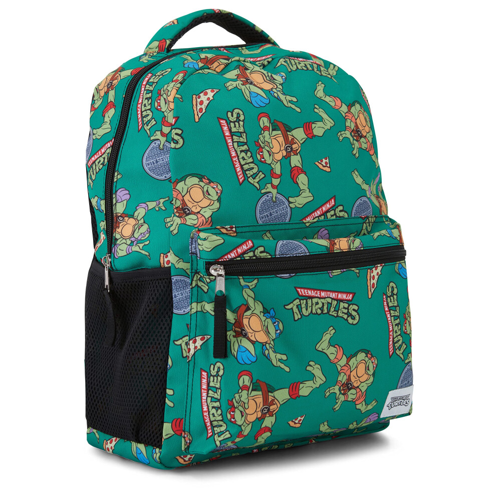 Teenage Mutant Ninja Turtles Backpack - Leonardo  Donatello  Michelangelo and Raphael - Officially Licensed TMNT School Bookbag (Green)