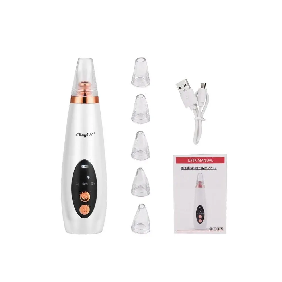 (One Size, 1) 6 In 1 Electric Facial Blackhead Remover Vacuum Suction Cleaning Skin Care Pore Acne Removal Diamond Cleanser Machine White