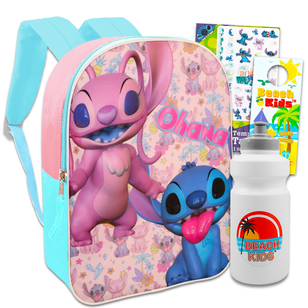 Disney Lilo and Stitch School Backpack Set For Kids - Bundle with 15"" Stitch & Angel Ohana Backpack  Tattoos & More | Stitch School Supplie