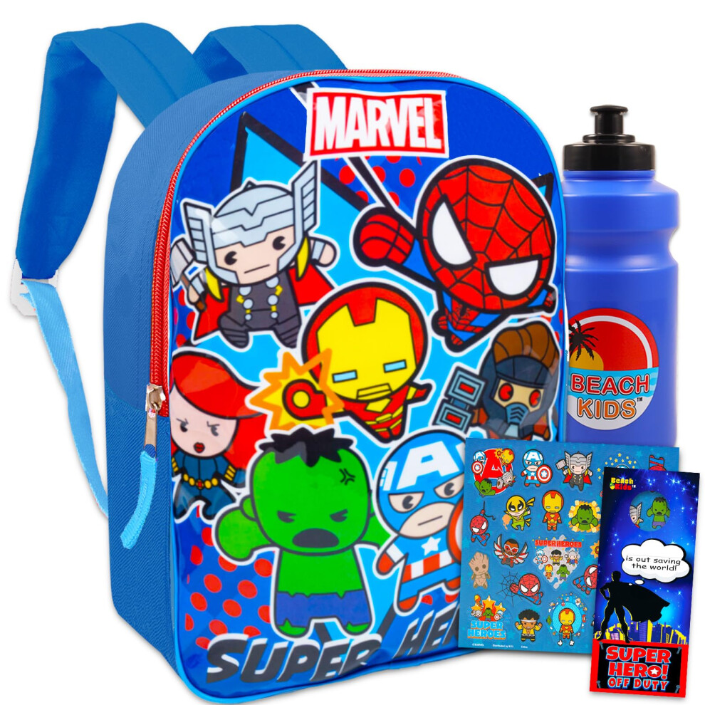 Marvel Avengers Backpack for Boys - Bundle with 15"" Avengers Backpack Plus Water Bottle  Stickers  More | Avengers School Bag for Kids