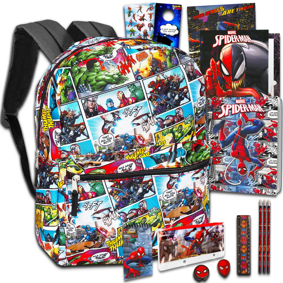 Marvel Avengers Backpack Set Boys Girls Kids - 7 Pc Bundle With Avengers Superhero School Bag  Folders  Pencils  Stickers and More (Marvel S