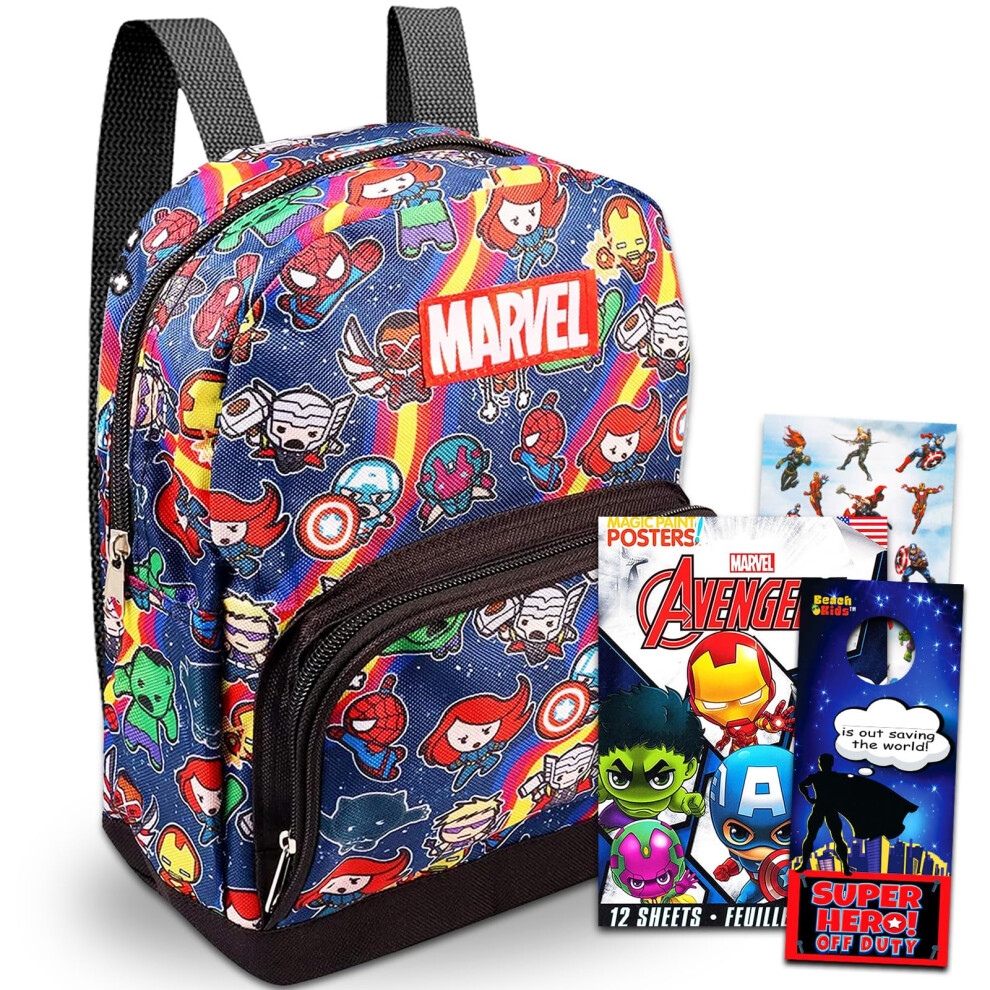 Marvel Avengers Mini Backpack Set ~ 5 Pc Canvas Avengers Superhero 10 Inch Mini Backpack with Stickers  More