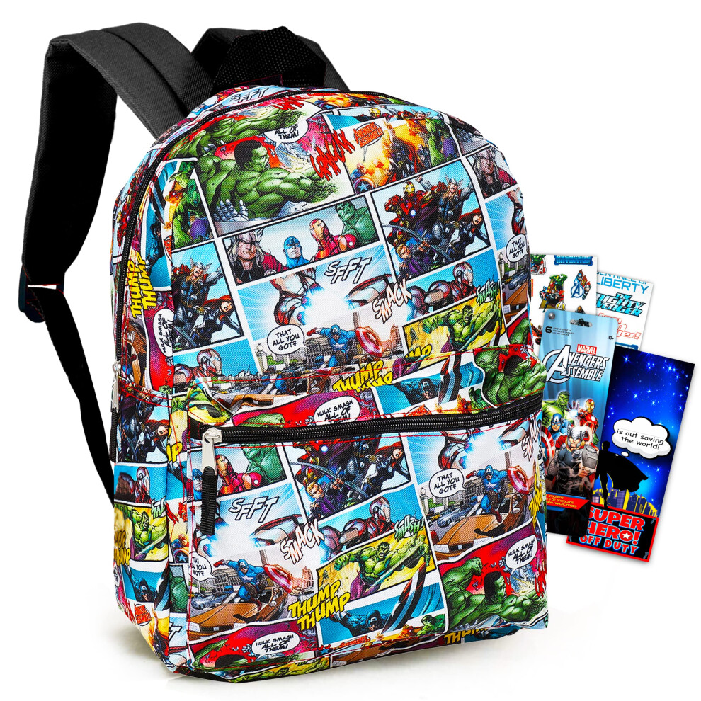 Marvel Avengers Backpack for Boys Girls Kids - 2 Pc Bundle with 16"" Marvel Comics Avengers School Backpack Bag And Stickers (Avengers Schoo