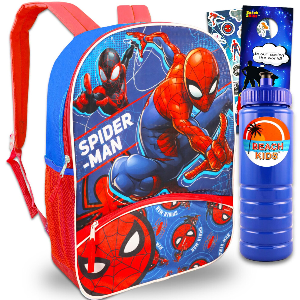 Marvel Spiderman Backpack for Kids  Toddlers - Bundle with Spiderman 16 Inch Backpack Plus Spiderverse Stickers and More (Boys School Suppli