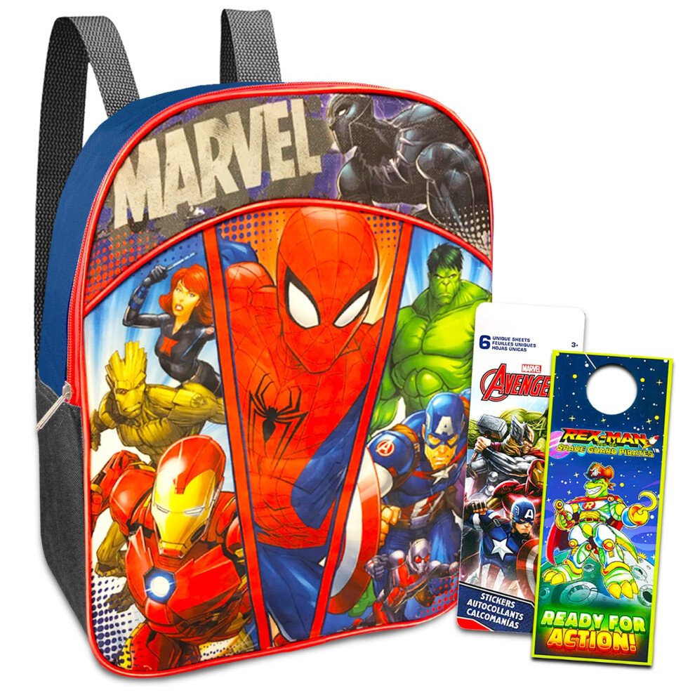 Marvel Super Hero Mini Backpack ~ 3 Pc Bundle With 11"" Avengers Superhero School Bag For Boys  Toddlers  Kids  Avengers Stickers And More |