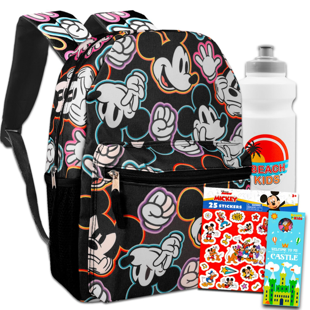 Mickey Mouse Backpack for Kids - Bundle with 16"" Mickey Backpack  Water Bottle  Stickers  More | Mickey Mouse Backpack for Boys and Girls