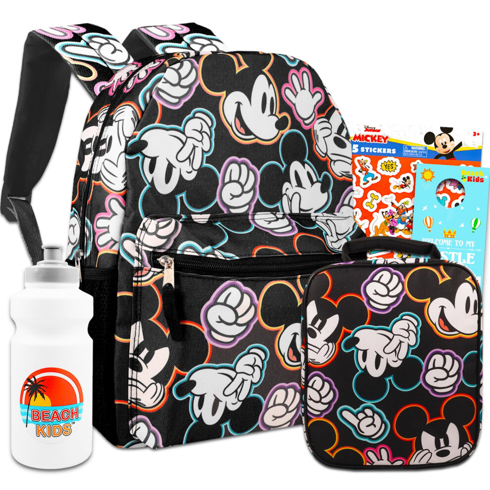 Mickey Mouse Backpack and Lunch Box Set for Kids - Bundle with 16"" Mickey Backpack  Mickey Lunch Bag  Stickers  Water Bottle  More | Mickey