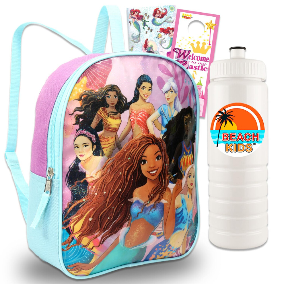 Disney Mini Little Mermaid Movie Backpack for Toddlers - Ariel Mini Backpack Bundle Includes 11"" Little Mermaid Backpack Plus Water Bottle