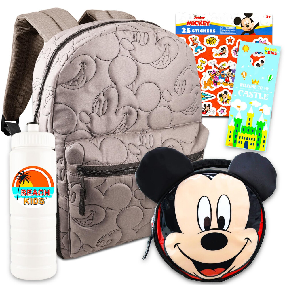 Mickey Mouse Backpack and Lunch Box for Kids Set - Bundle with Mickey Backpack  Mickey Lunch Bag Plus Stickers  Water Bottle  More | Mickey