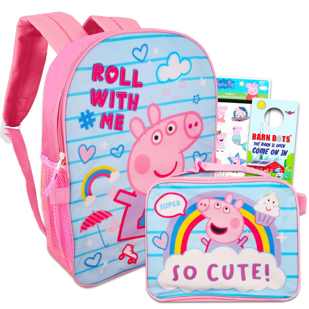 Peppa Pig Backpack Lunch Box Set For Kids  Toddlers ~ 3 Pc Bundle With Peppa Pig School Bag  Lunch Bag  And Stickers (Peppa Pig School Suppl