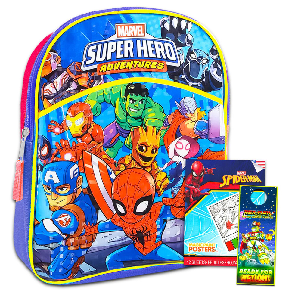 Marvel Super Hero Adventures Mini Backpack - 3 Pc Bundle With 11"" Avengers Superhero School Bag For Boys  Kids  Spiderman Coloring Pack And