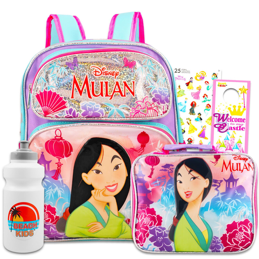 Disney Mulan Backpack and Lunch Box Set for Kids - Bundle with 12"" Mulan Mini Backpack  Mulan Lunch Bag  Stickers  Water Bottle  More | Mul