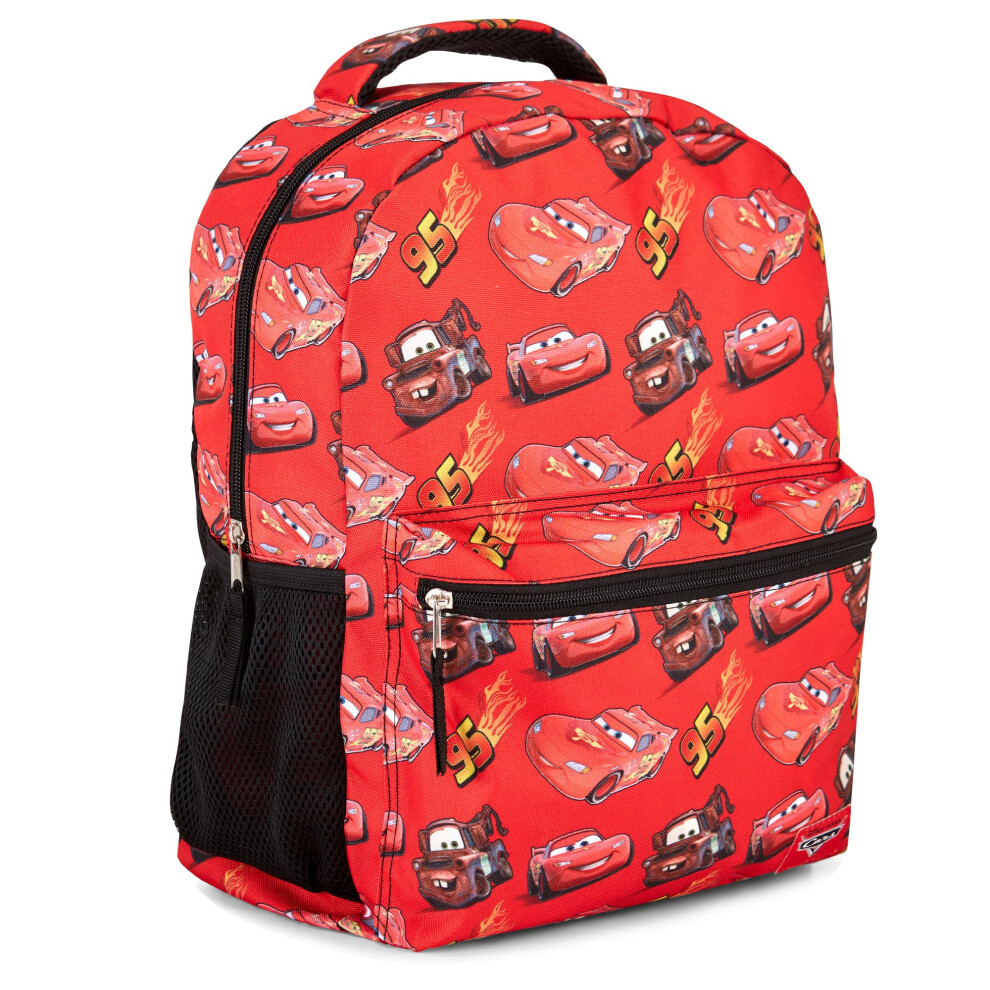 Disney Cars Lightning McQueen Allover Backpack - Lightning McQueen  Mater  Doc Hudson Backpack - Officially Licenced School Bookbag (Red)