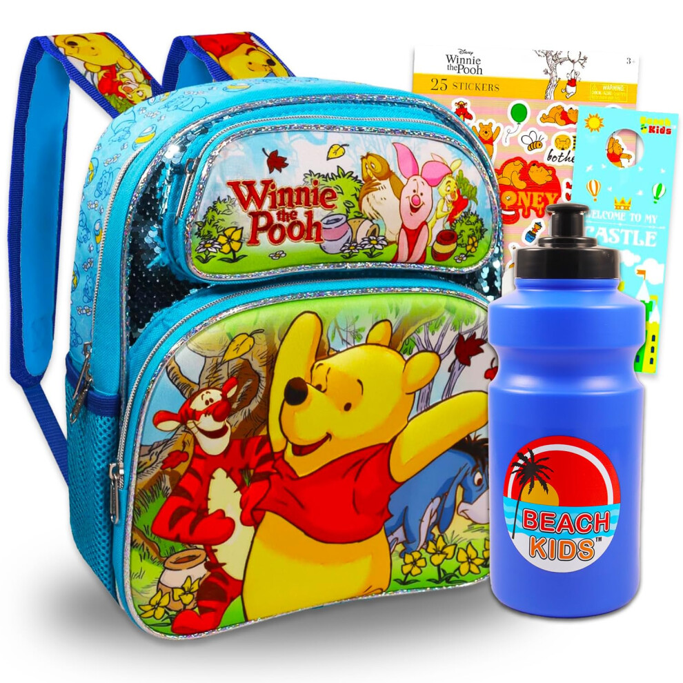 Winnie the Pooh Mini Backpack for Toddlers - Bundle with 12"" Winnie the Pooh Mini Backpack Plus Water Bottle  Stickers  and More | Winnie t