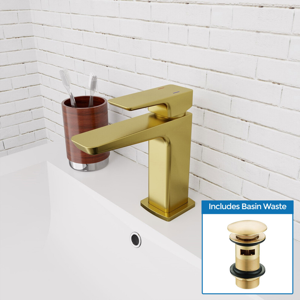 Nes Home Brushed Brass Basin Mono Mixer Tap & Slotted Waste