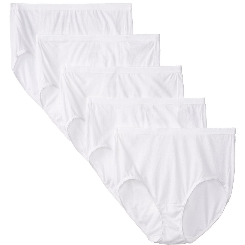 Fruit of the Loom Women's Plus Size ""Fit For Me"" 5 Pack Original Cotton Brief Panties  White  9