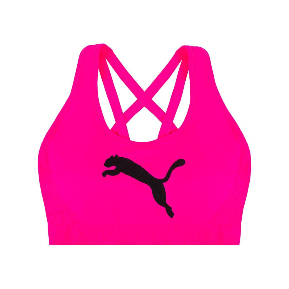 PUMA Women's Seamless Sports Bra  Big Cat Pink/Black  X-Large