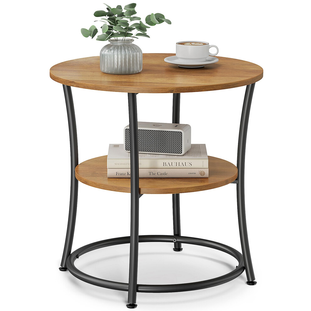 VASAGLE Side Table  Round End Table with 2 Shelves for Living Room  Bedroom  Nightstand with Steel Frame for Small Spaces  Outdoor Accent Co