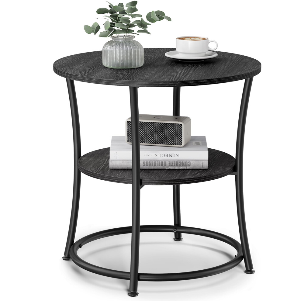 VASAGLE Side Table  Round End Table with 2 Shelves for Living Room  Bedroom  Nightstand with Steel Frame for Small Spaces  Outdoor Accent Co