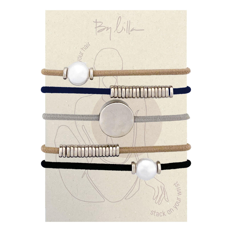 By Lilla Elastici Per Capelli Da Donna, Non Si Strappano, Accessori Per Capelli Sottili E Spessi, Confezione Da 5 (Marmo, Blu Navy/Perla)-image