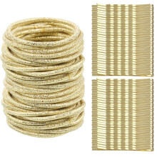 TecUnite Set di 100 Elastici per Capelli Oro e Fermagli senza Metallo