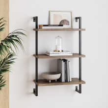 Nathan James Theo 3-Shelf Small Bookcase Floating Wall Mount Bookshelf with Wood and Industrial Pipe/Metal Frame Rustic Oak/Matte Black