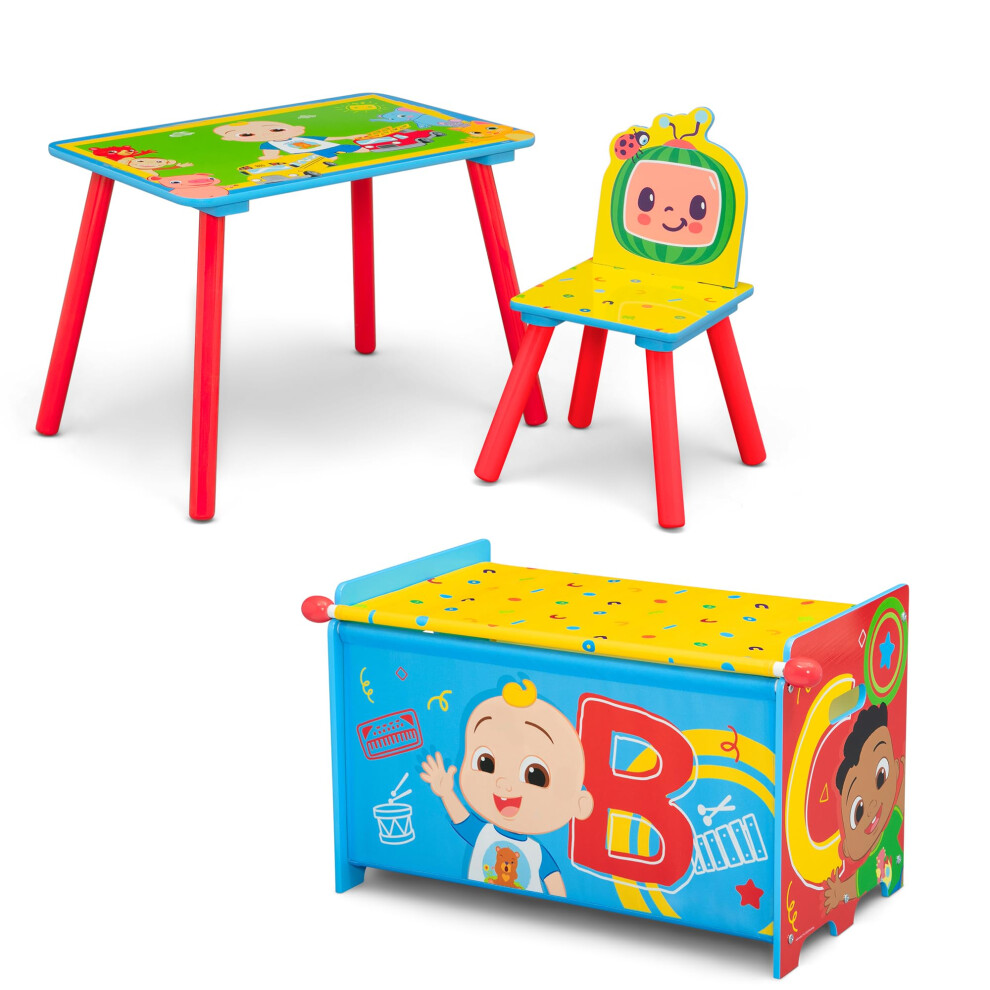 Delta Children CoComelon 3-Piece Toddler Playroom Set - Includes Table  Chair and Toy Box  Green