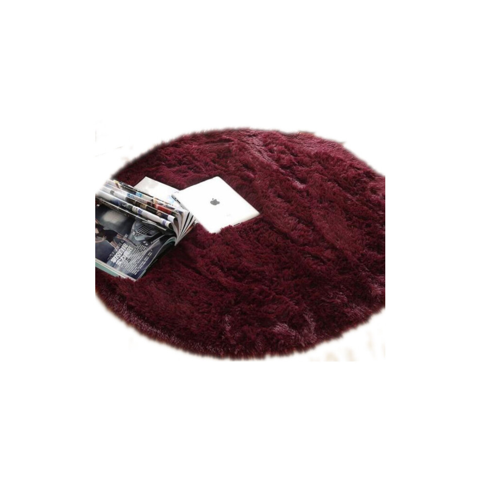 (Red Wine, 140x140cm) Fluffy Faux Fur Round Rug Kids Room Plush Shaggy Rugs