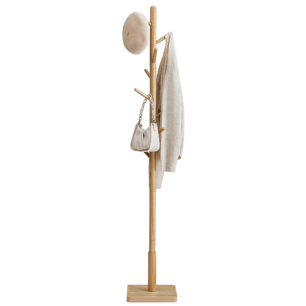 VASAGLE Coat Rack  Solid Wood Coat Stand  Freestanding Hall Tree  8 Hooks  Natural Beige URCR010N01