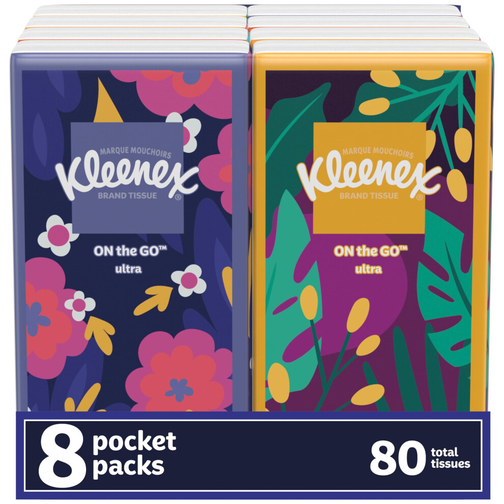 Kleenex On-The-Go Facial Tissues 8 On-The-Go Packs 10 Tissues Per Box 3-Ply (80 Total Tissues) Packaging May Vary