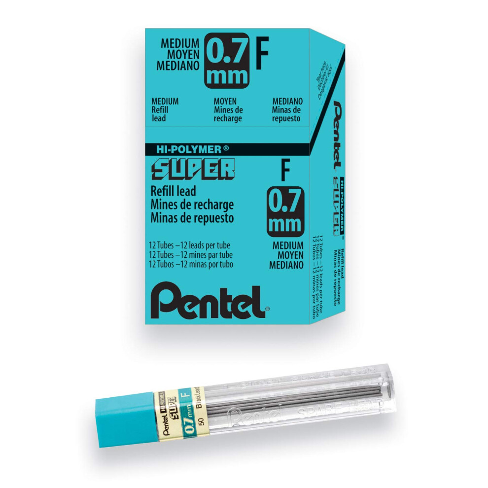 Pentel Super Hi-Polymer Lead Refill  0.7mm Medium  F  144 Pieces of Lead (50-F) Gray