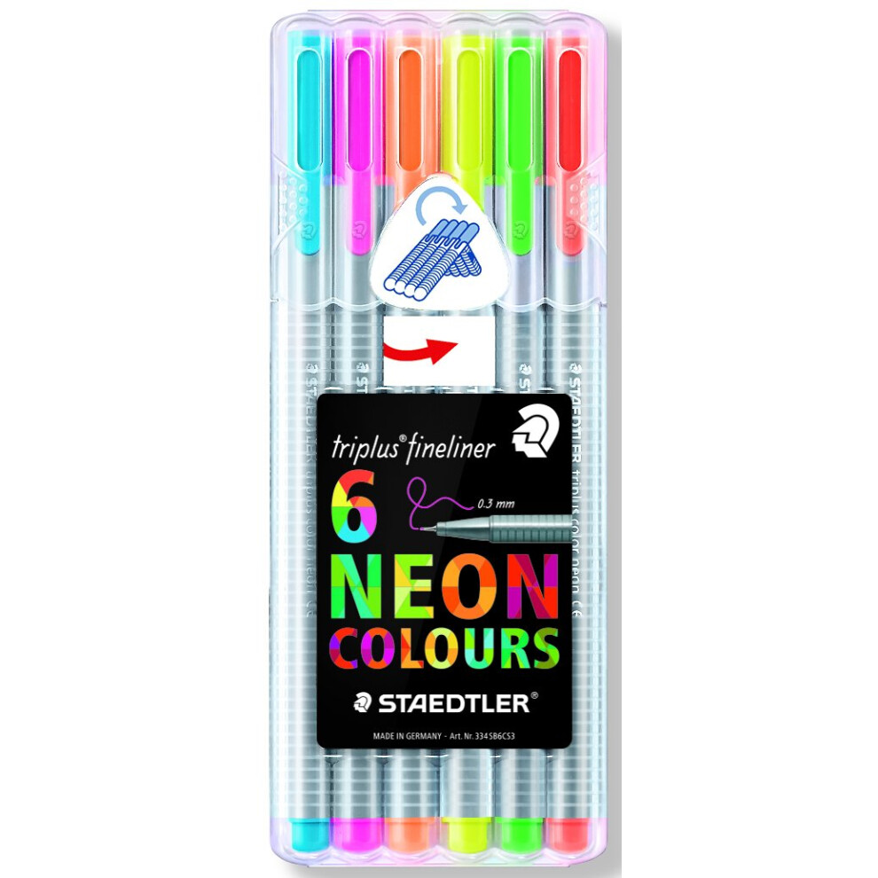 Staedtler Fineliner Drawing Pens .3mm 6 Count Triplus Fine Line  6-Pack  Assorted Neon