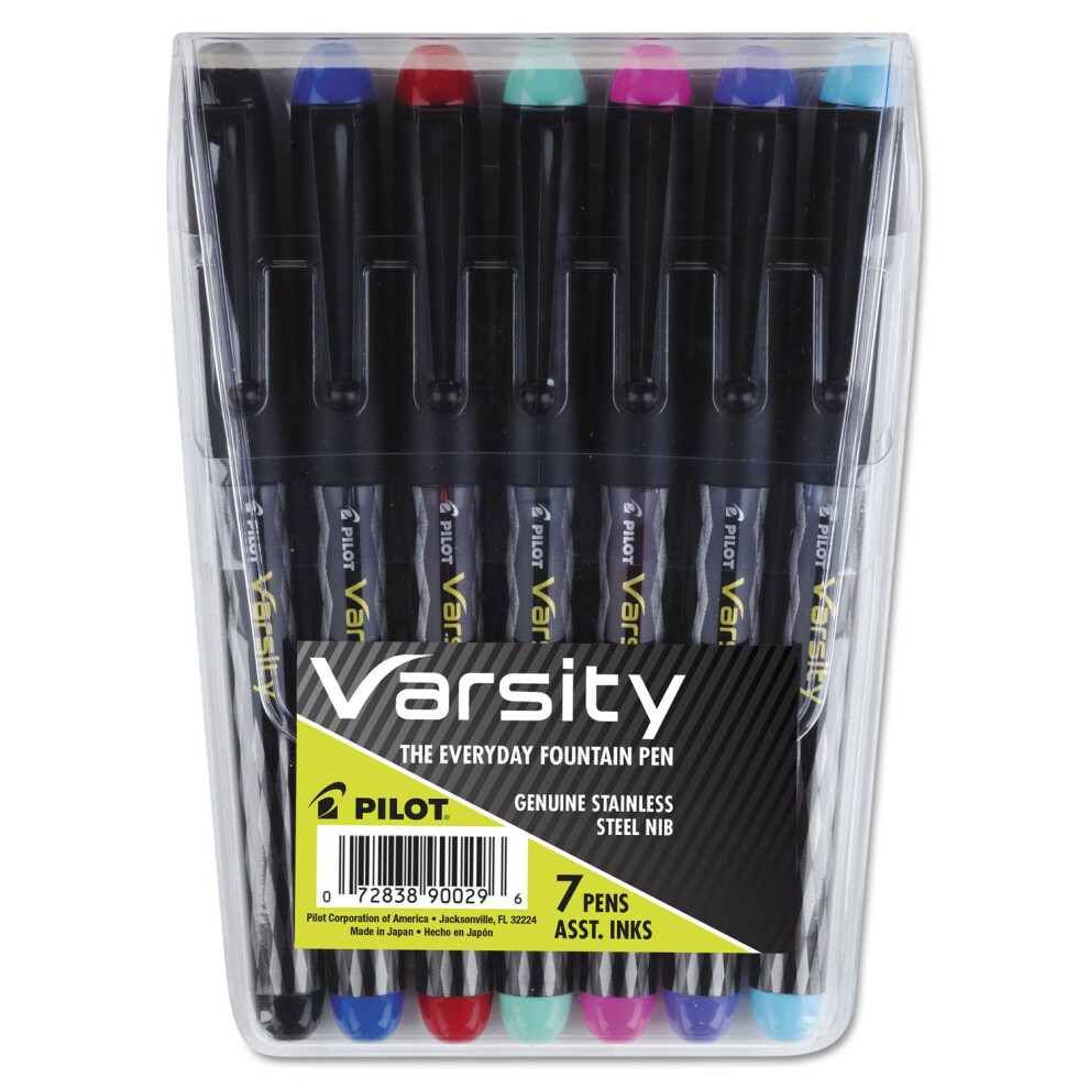 Pilot 90029 Varsity Fountain Pen Pack  Assorted Ink  1mm  7/Set