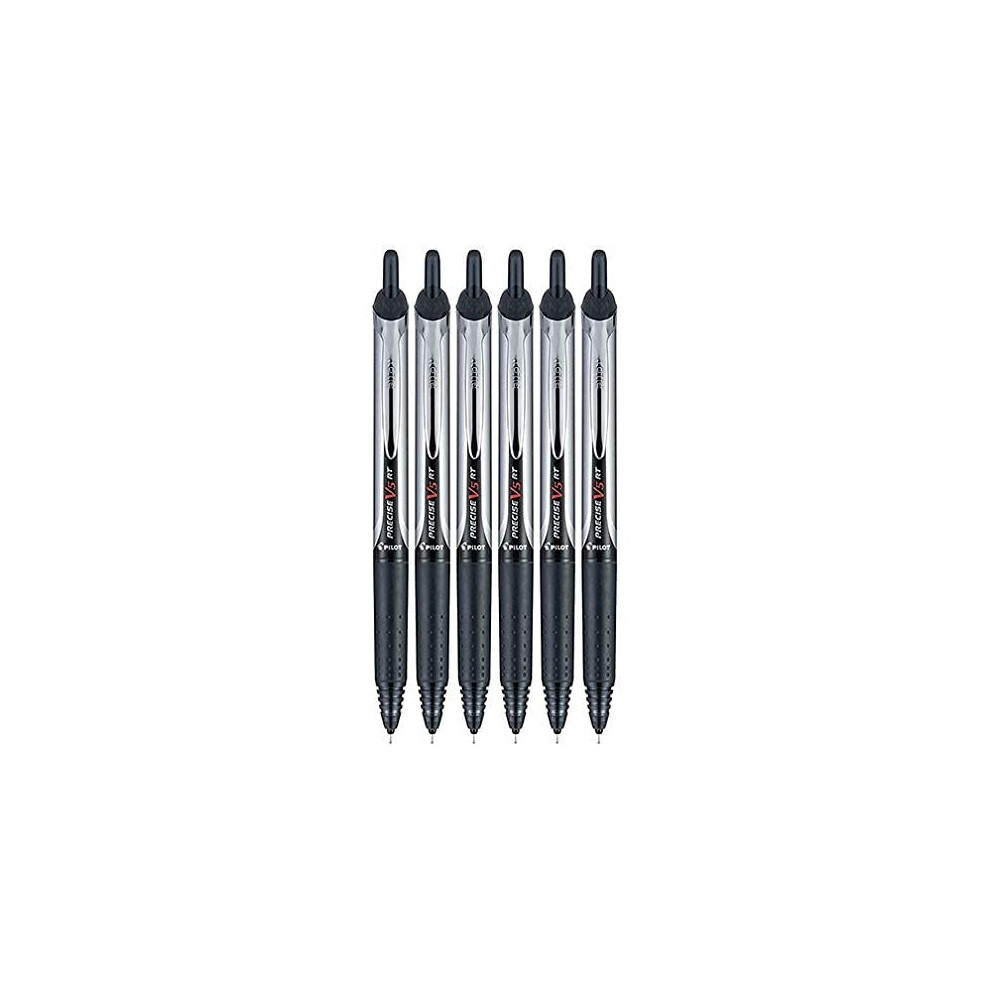 Pilot Precise V5 RT Retractable Liquid Ink Rollerball Pens  Extra Fine Point  0.5mm  Black Ink  6 Count