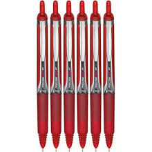 Stylos à bille Pilot Precise V5 RT, encre liquide rétractable, pointe extra fine 0,5 mm, encre rouge, pack de 6
