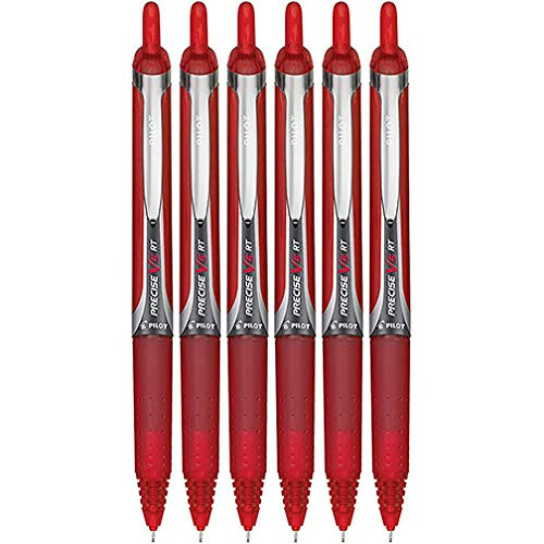 Pilot Pilot Precise V5 RT Nachfüllbare Tintenroller, Extra Feine Spitze, 0.5mm, Rote Tinte, 6er Pack