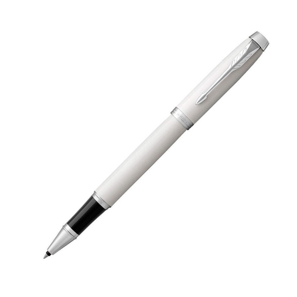 PARKER IM Rollerball Pen  White Lacquer with Fine Point Black Ink Refill (1931674)  White and Chrome